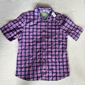 NWT RUUM short sleeve button shirt blue purple 14 XL